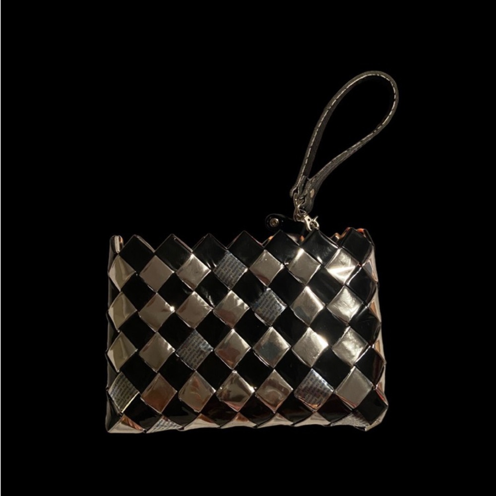 Nahui Ollin black and silver checker board wristlet